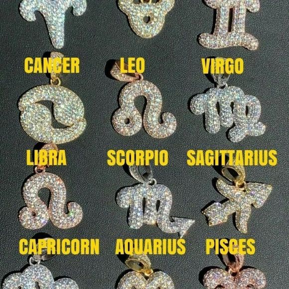 Real 925 Vermeil Gold Zodiac Sign Iced Out Pendant - Picture 6 of 6